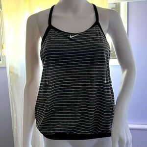 NEW!  NIKE SPORT STRIPE LAYERED SPORT TANKINI BLACK WHITE STRIPED Size M